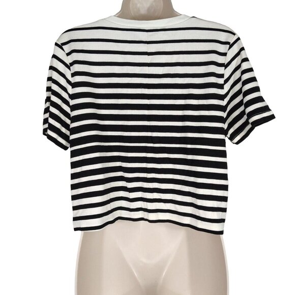 Forever 21+ Crop Knit Top Crew Neck Size 1X Cream Black Stripe Short Sleeve NEW - Picture 3 of 6